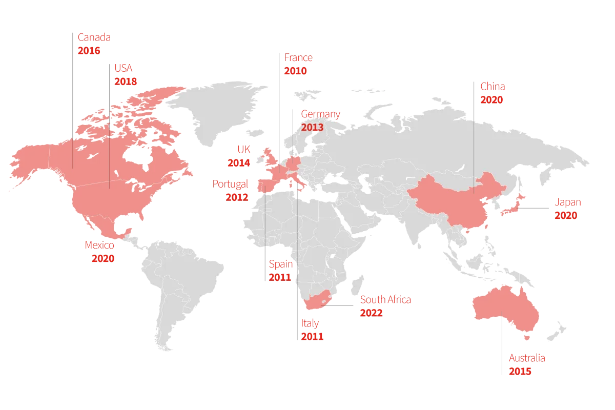First cases of RHDV2 reported in each country